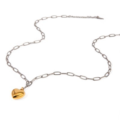 Colier agrafă inimă în două tonuri