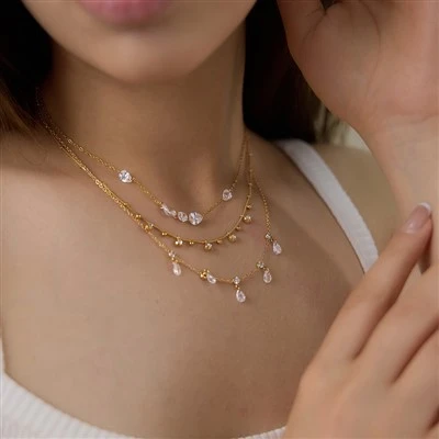 Colier unic Teardrop CZ Drop stratificat